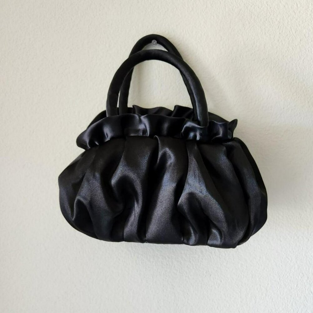 NaRaYa Black Satin Rose Evening Bag Clutch Purse Prom Wedding Y2K Occasion - Picture 2 of 8